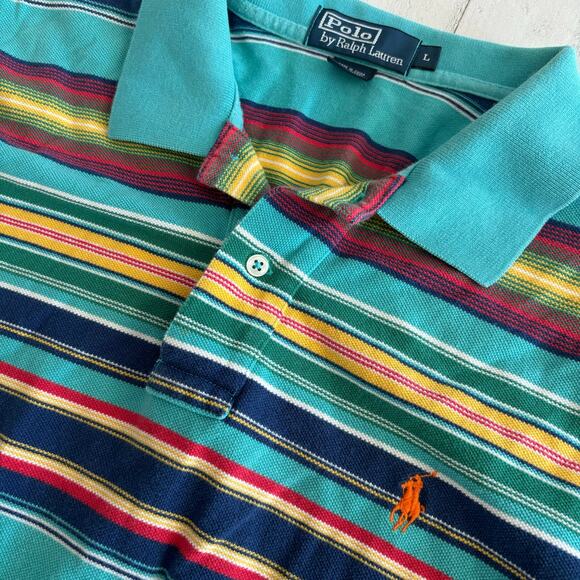 Polo Ralph Lauren Striped Y2K Shirt Men Large Multicolor Embroidered Orange Pony - Picture 1 of 5